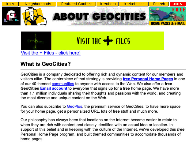 Вид на Geocities из февраля 1998