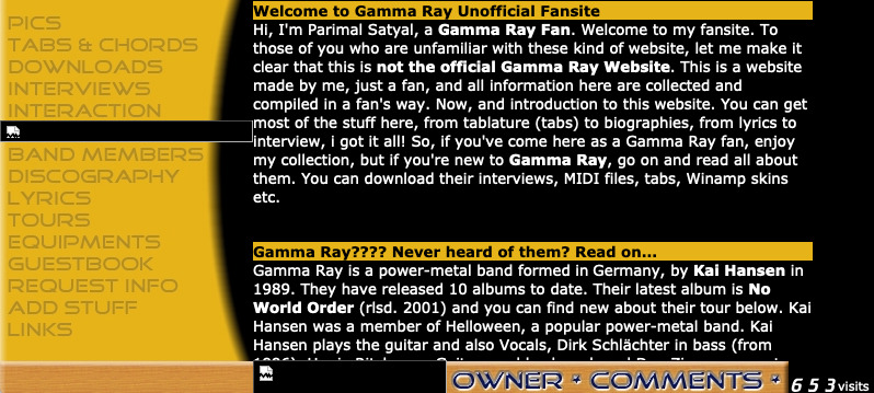 Фан-сайт группы Gamma Ray на Geocities, 2001