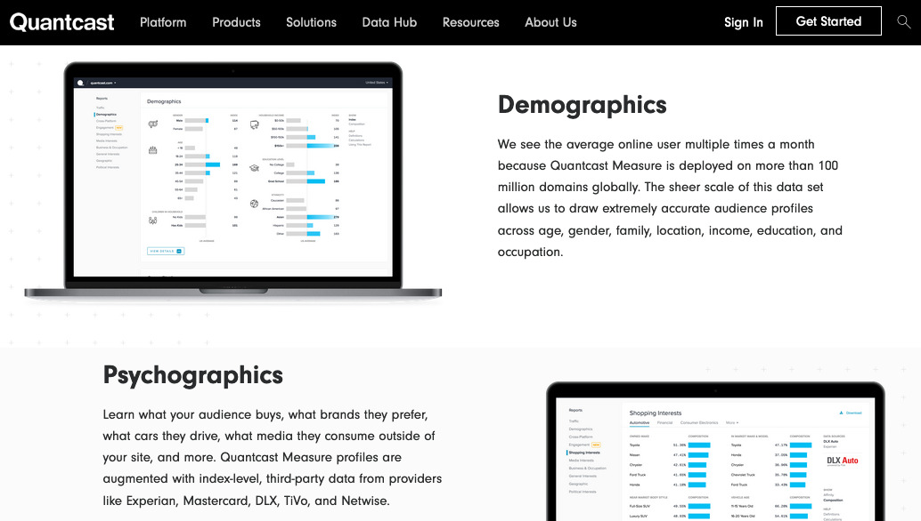 Такие конторы как Quantcast предлагают детальный анализ поведенческих и психографических данных на нас — пользователй, включающие наши действия на различных веб-сайтах, позволяя маркетологам отслеживать и влиять на нас